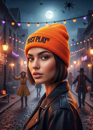 Теплая всесезонная шапка с вышивкой "просто играй". зимне-осенняя шапка в уличном стиле для мужчин и женщин оранжевый