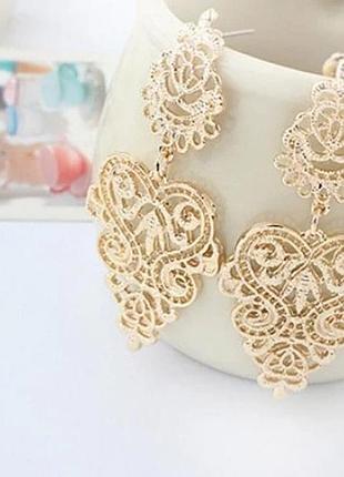 Серьги длинные богемные, ажурные серьги золотистый