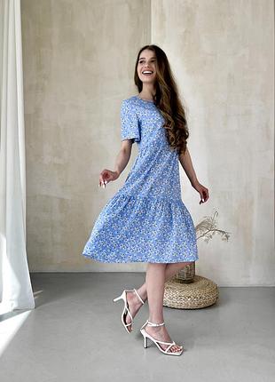 Летнее платье из штапеля в цветочек голубое merlini казерта 700001607 4xl/5xl