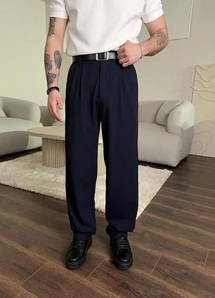 Мужские широкие стильные брюки baggy под пояс 98% хлопок, 2% эластан тёмно-синие m