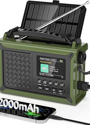 Заводне радіо mesqool dab+/dab/fm з акумулятором 12000 маг, аварійне радіо з сонячною та ручною зарядкою(cr1030)