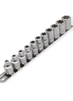 Набор головок torx 3/8" 11 шт, e6-e20 crv плоский срез (планка) asta
