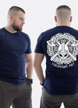 Чоловіча класична футболка з принтом varangian way щит , темно синій