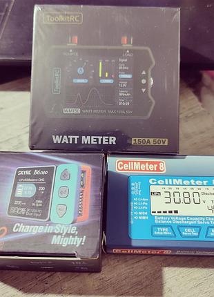 Новый комплект rc оборудования: зарядка skyrc b6neo + ватметр toolkitrc wm150 + тестер cellmeter