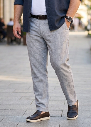 Чоловічі лляні штани next tailoring р. 40/31 regular fit сірі льон/бавовна