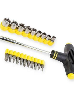 Викрутка з бітами та головками 1/4" 21 шт crv т-подібна ручка (блістер) sigma