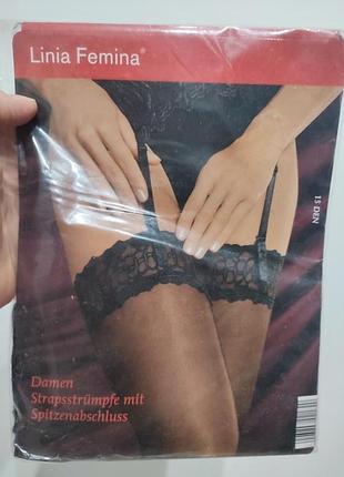 Чорні панчохи під пояс linia femina 15 den із широким мереживом, розмір 38-40 (s/m)