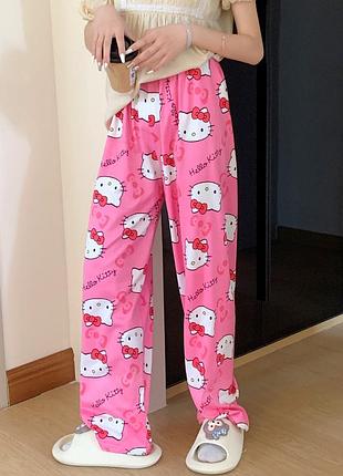 Легкие пижамные штаны hello kitty, розовые, тонкие, летние (10469) l