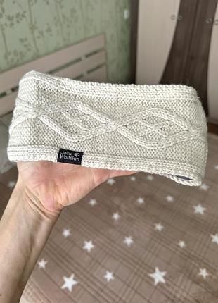 Шерстяна жіноча в'язана пов'язка на голову jack wolfskin мікрофлісова підкладка жіноча повязка jack wolfskin m 55 +-1 см зимова повʼязка
