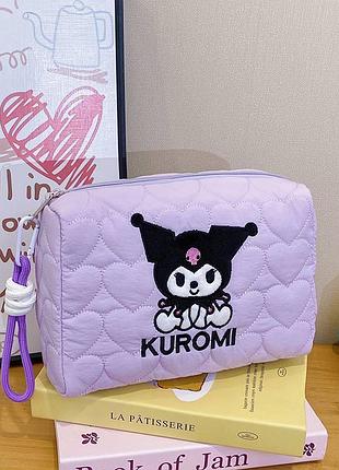 Косметичка kuromi «сердечка» — фіолетова, м’яка, дорожня/для зберігання косметики (10669)
