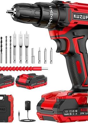 Электрическая аккумуляторная дрель шуруповерт kuzupro 21v cordless drill driver, 2000мач 1850 об/мин