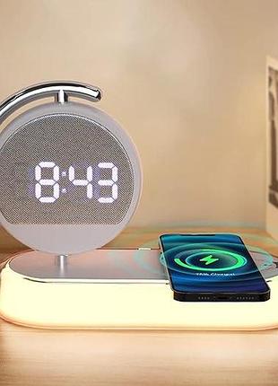 Беспроводная зарядка k01t creative clock wireless charger with night light лампа-будильник с зарядкой
