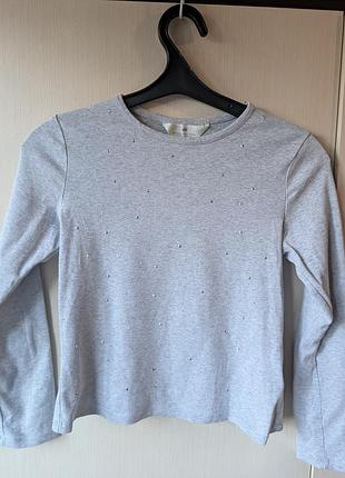 ​лонгслів кофта реглан h&m 146 152 сірий зі стразами 10-12 років