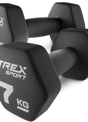 Гантелі для фітнесу неопренові trex sport tx-070vd 2x7 кг для силових вправ, дому, спортзалу та регулярних тренувань