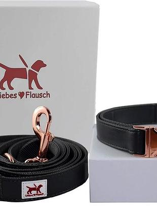 Повідець і нашийник для собак 28-40 см liebes-flausch комплект регульованого шкіряного повідця та нашийника для собак