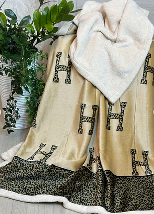 Брендовое покрывало из велюра и овчины евро 200×220