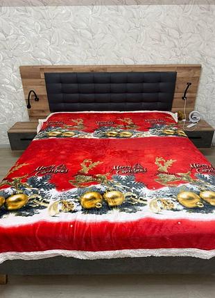 Новорічне велюрове покривало двоспальне 200х230 для холодної пори
