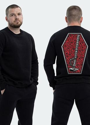 Чоловічий світшот на флісі з принтом sunset goons міномет у труні з трояндами, чорний