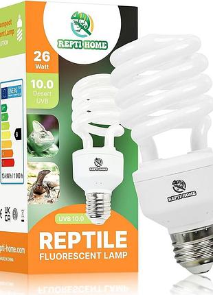 Уф-лампа для рептилий 26 вт uva uvb 10.0 repti home люминесцентная ультрафиолетовая лампа для террариума