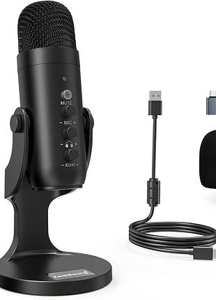 Мікрофон zealsound k66 конденсаторний мікрофон із шумозаглушенням і перехідником usb-a