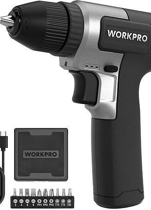 Акумуляторний дриль-шурупокрут 3/8" workpro w122081a побутовий компактний шурупокрут із підсвіткою