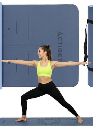 Килимок спортивний actiget tpe 183 x 61 x 0.6 см для йоги та фітнесу act0021 blue/sky blue, для фітнесу та домашніх тренувань
