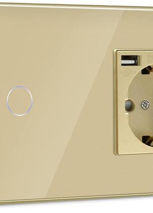 Bseed сенсорный выключатель со стеклянной панелью и usb-розеткой (type c) - золотистый дизайн, 1 путь, 500 вт