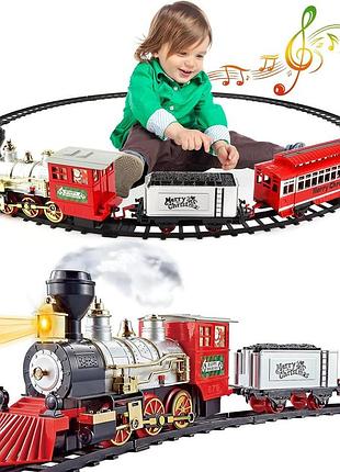 Игрушечный электрический рождественский поезд deao steam locomotive xt-06 железная дорога с подсветкой
