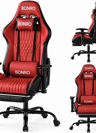 Геймерське крісло з підставкою для ніг bonro 1002g-1 червоне, для офісу, дому та геймінгу, роботи із екошкіри до 150 кг
