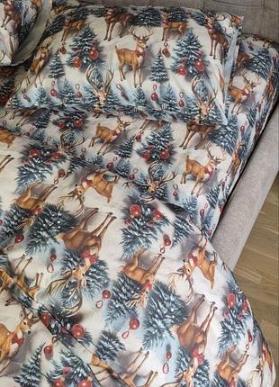 Комплект постільної білизни олені new, turkish flannel 5d