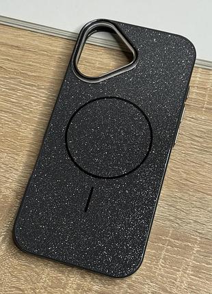 Чехол на iphone 17 черный с блестками с магнитом магсейф glitter case