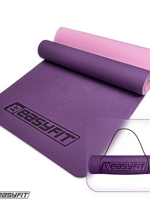 Килимок для йоги та фітнесу easyfit tpe+tc 6мм двошаровий фіолетовий-рожевий лучшая цена с быстрой доставкой по украине