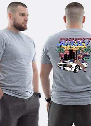 Мужская классическая футболка с принтом sunset goons девушка авто пальмы, свет серый m