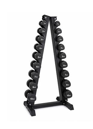 Гантельный ряд 1-10 кг generation fitness ff51d6c-1-10kg (уретан) со стойкой "елочка" dr-17, для безопасного размещения отягощений