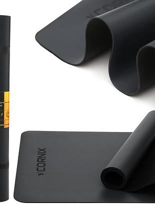 Коврик спортивный cornix pu 183 x 68 x 0.4 см для йоги и фитнеса xr-0317 black, для гимнастики и разминки, для активных занятий