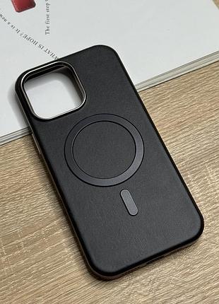 Чехол для iphone 16 pro с magsafe, кожанный с мягкой подкладкой leather magnetic
