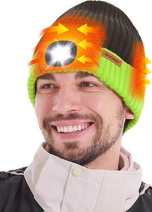 Шапка з підігрівом woomer elektrische beheizte kopflampnmutze електлектрична шапка з led ліхтариком, 3 режими нагрівання