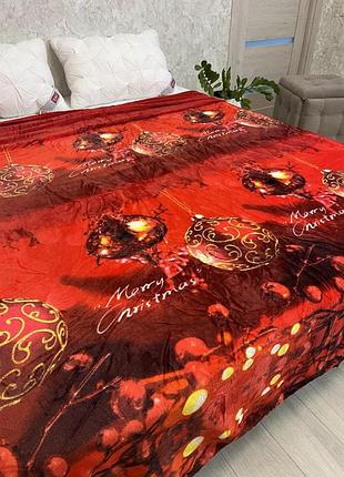Новорічне плюшеве покривало євро розміру 200x220 — санта і олені