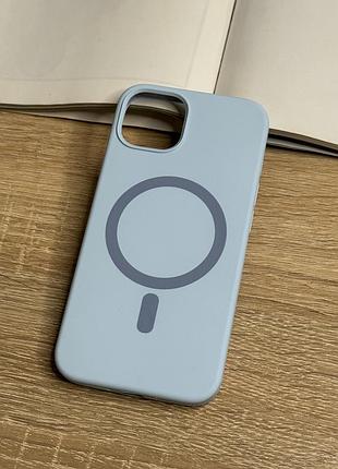Силіконовий чохол на iphone 13 з magsafe, блакитний матовий з м’якою підкладкою silicone case