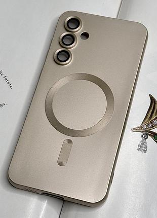 Светлый золотой силиконовый чехол на samsung galaxy s23 fe с защитой камеры matte full camera