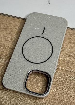 Чехол на iphone 15 серый с блестками с магнитом магсейф