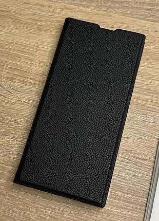 Шкіряний чохол книжка на samsung galaxy s25 ultra чорного кольору з захистом камери leather design