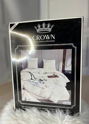 Євро постіль crown 180х220 з дихаючого сатину з витонченою вишивкою