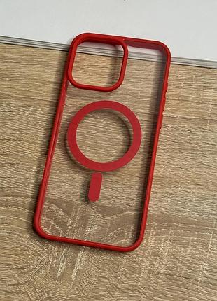 Чохол на iphone 16 pro max з magsafe прозорий ударостійкий tpu anti-drop 6. червоний