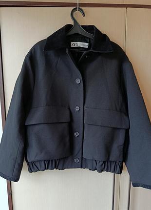 Чорна куртка zara з оксамитовим коміром бомбер оверсайз xs