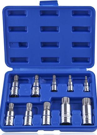 Набор из 10 торцевых головок spline bit socket set профессиональный набор торцевых головок 4-18 мм