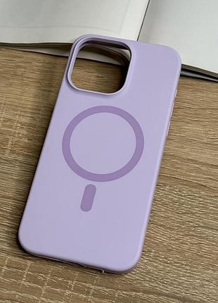 Силіконовий чохол на iphone 15 pro max з magsafe, світлий фіолетовий матовий з м’якою підкладкою silicone case