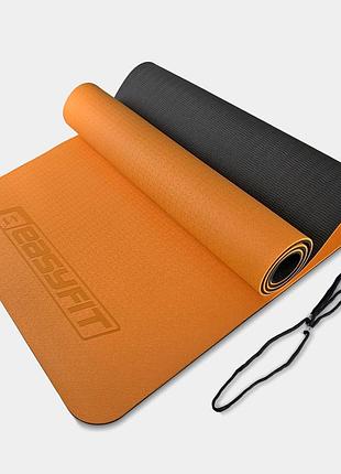 Килимок для йоги та фітнесу easyfit tpe+tc 6мм двошаровий помаранчевий-чорний лучшая цена с быстрой доставкой по украине