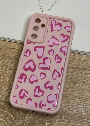 Силіконовий чохол на samsung galaxy a05s, рожевий протиударний з захистом камери heart design