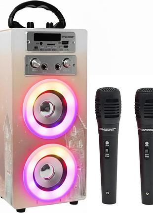 Караоке bluetooth-колонка dynasonic e-025-19 караоке-машина с 2 микрофонами и led подсветкой